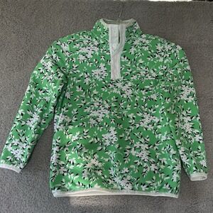 Lands End x Draper James Girls M Cotton Blend Green Navy Floral Pullover Pockets
